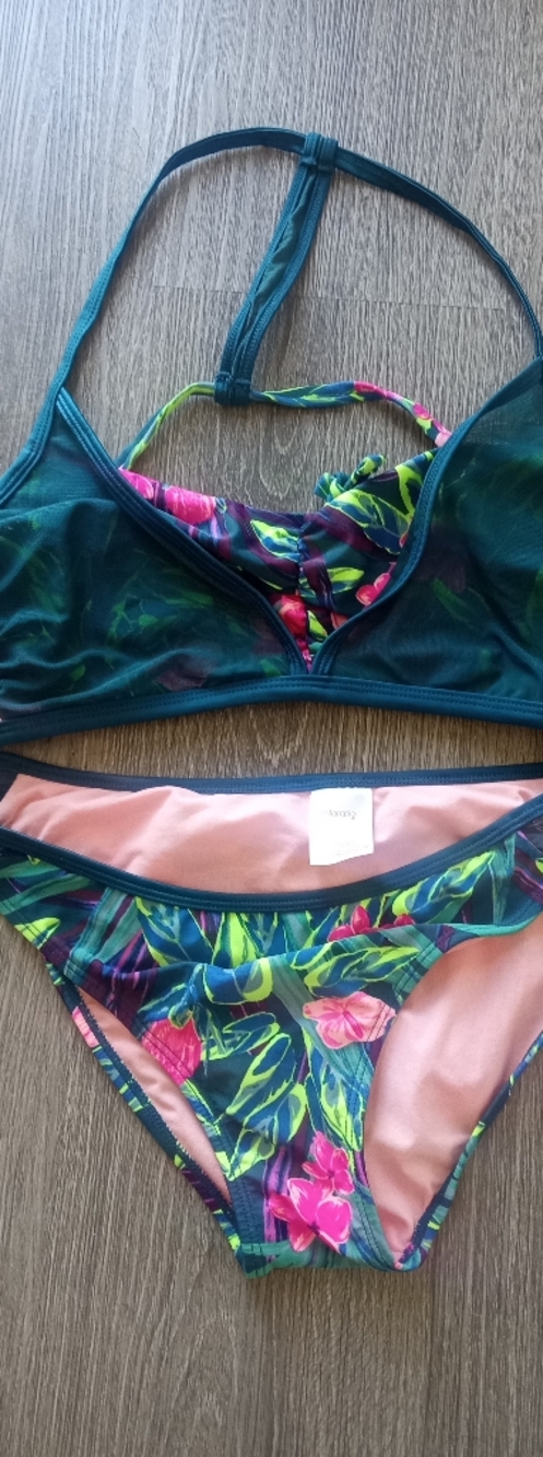 Xhilaration Teal Floral Bikini with Pink Lining